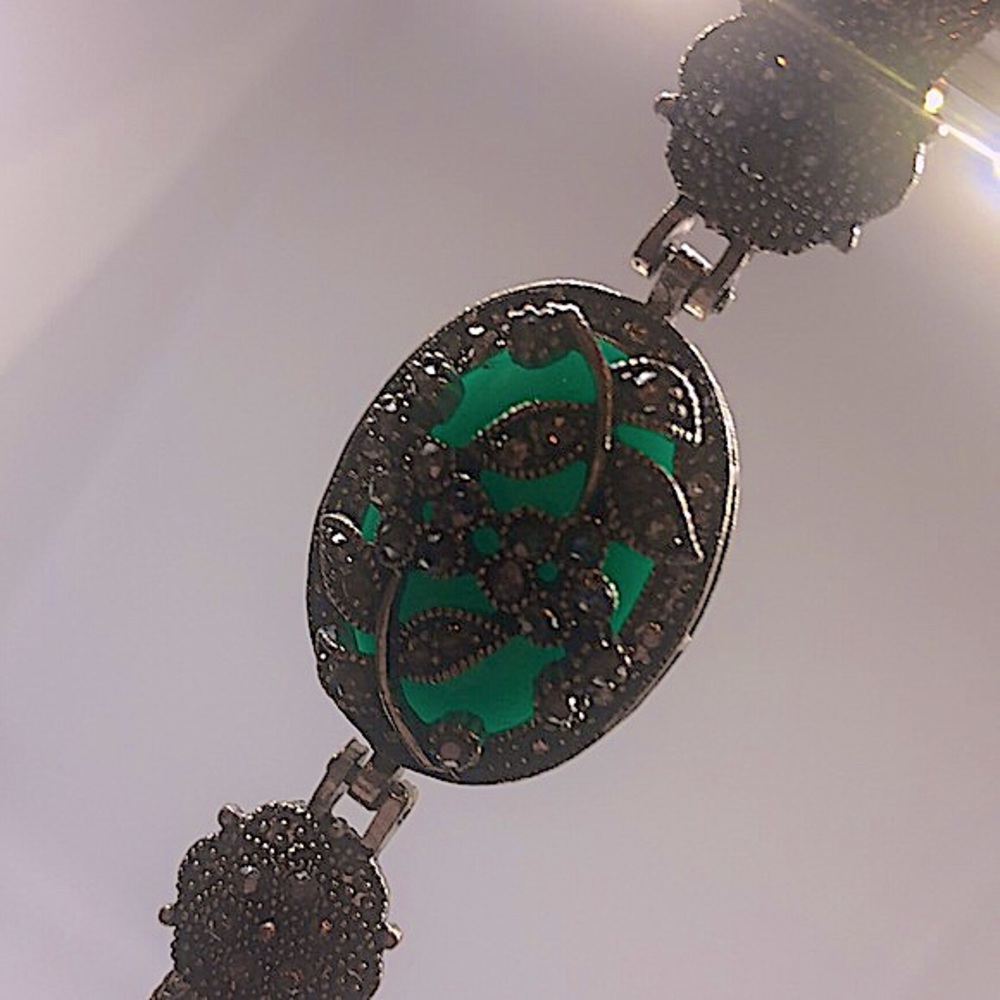 Vintage Silver Marcasite & Stone Bracelet